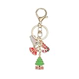 Semneroy Christmas Keychain Charms Accessories, Xmas Tree Small Bell Cane Keychain Key Ring for Men Women Car Key Ring Bag Purse Decor ﻿
