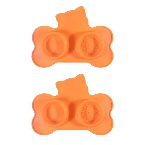 GRABAGECAN Cats Feeding Bowls with Suctions Cup 2 in 1 Feeders Double Bowl Mat Silicone Pad with Suctions Cup Mat Silicone