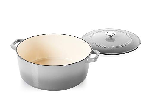 Image of Cuisinart Chef's Classic Enameled Cast Iron Dutch Oven with Lid, Porcelain Enameled Interior, Oven Safe, Induction Compatible, 7-Quart, Round, Grey Gradient