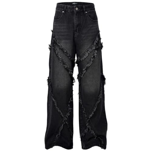 Men's Tassel Patchwork Vintage Jeans, Streetwear, Harajuku Hip Hop, Baggy Loose Fit Denim4
