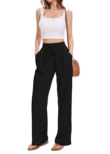 FUNYYZO 2025 Women Summer Pants Drawstring Waist Wide Leg Pants Loose Fit with Pockets Pull On2