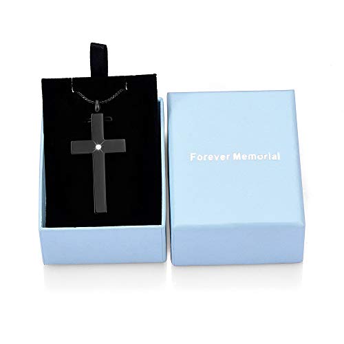 Imrsanl Crystal Cross Necklace for Ashes - Stainless Steel Keepsake Cremation Jewelry - Religious Cross Memorial Urn Necklace for Pet Human Ashes Pendant (Black-1) - Thumbnail 7