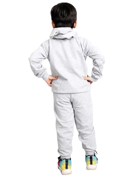 Image of Kids Cotton Blend Hoodie and Jogger Set for Winter - Warm & Comfortable with Cute Print for Boys and Girls (Grey)