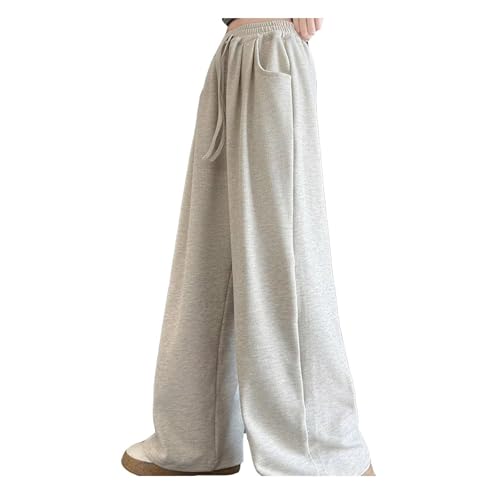 Girls Wide Leg Sweatpants Fleece Lined Casual Joggers Kids Athletic Drawstring Straight Leg Active Running Pants