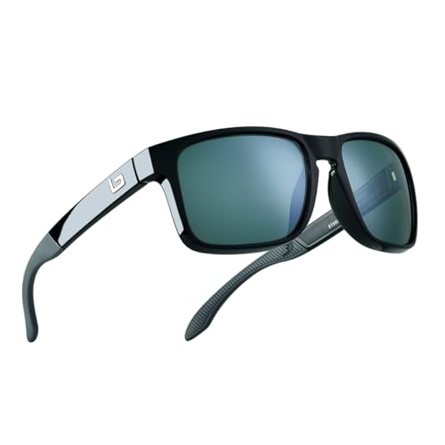 B.N.U.S Sunglasses Shades for men women Sliver mirrored lenses Polarized (B7066 Black/Polarized silver Flash, Glass Lens)