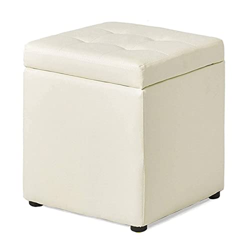 GAOXIONG Reposapiés de Madera con Almacenamiento, Impermeable, Ahorra Espacio, Cubo, de Piel sintética, Ideal para Dormitorio, Sala de Estar, Pasillo, Blanco, 30 x 30 x 35 cm (12 x 12 x 14 Pulgadas)