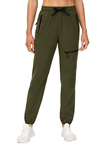 Puzeer Womens Hiking Pants Lightweight Quick Dry Water Resistant Joggers Cargo Pants With Pockets Athletic Workout Travel Casual Outdoor Running Pants Olive Green Large #TOP30