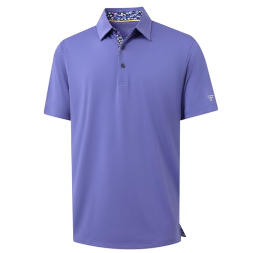 Mens Polo Shirts Short Sleeve Dry Fit Moisture Wicking Tech Performance Casual Sport Solid Golf Shirts for Men Bluish Violet