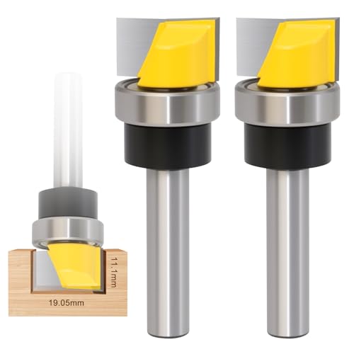 GOMETY 2 PCS 8mm Schaft Bündigfräser, Hartmetall Spitze Professionelle Holzbearbeitung Cutter Werkzeuge mit Kugellager für Holzbearbeitung Fräser Werkzeug Set