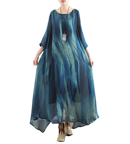 Robe fine à manches mi-longues rétro bleu XL vêtement femme chic
