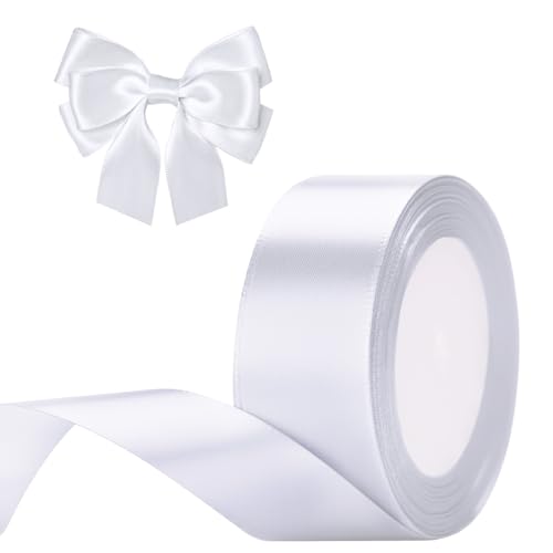 G2PLUS Weiß Satinband 40mm, Breit Dekoration Geschenkband, 22m Schleifenband zum Bastel, Weiß Satin Dekoband für Geschenkverpackung, Dekoration