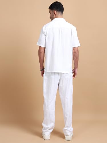 Image of StitchX Men's Airport Look Textured Seersucker Resort Cotton Shirt & Trouser Co-Ord Set S-2XL