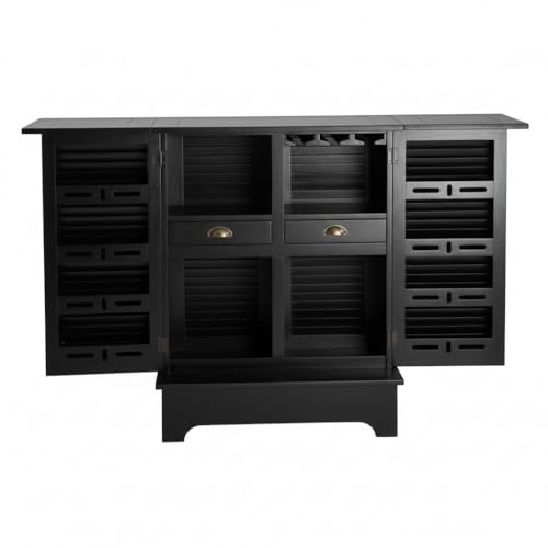 Image of APRODZ Mango Wood Downer Bar Cabinet with Wine Glass Storage for Living Room, Standard Black Finish