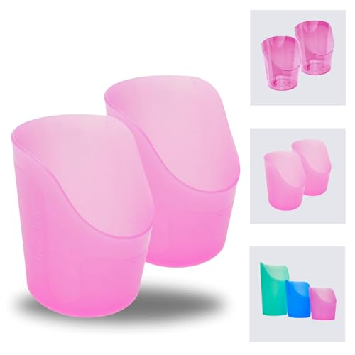 TalkTools Cut Out Cups for Special Needs - Glass Set for Physical Therapy, Recovery and Rehabilitation | Motor and Coordination Support | Easy Drink Therapy Cups for Elderly - 1.5 Oz Pink (2 Pk)