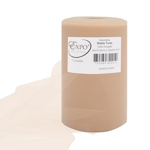 Image of Expo International Decorative Matte Tulle, Roll /Spool of 6 inch X 100 Yards, Lightweight Polyester Tulle Fabric for Tutus, Costumes, and Party Decorations, Washable, Easy-to-Use, Beige