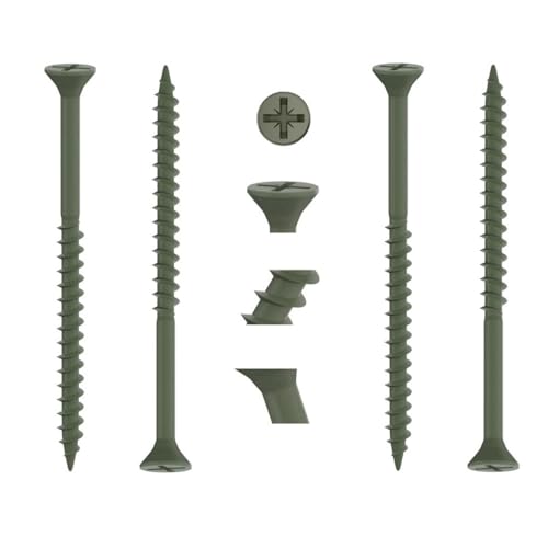 RADSO® 9g (4.5 x 50mm) Decking Screws Pozi Drive Flat Double Countersunk Head Exterior Green Organic Finish Anti Corrosion Woodscrews For Decking Fence Floorboard Hardwood Softwood (Pack of 50)