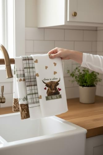 Paños de cocina Highland Cow 'Home is Where the Heard Is' para crear un hogar acogedor 4