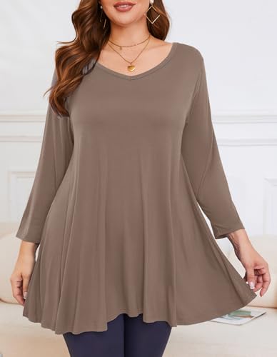 Image of LARACE Tunics 3 /4 Sleeve Plus Size Tops for Women V Neck Loose Fit Flowy Clothing for Leggings