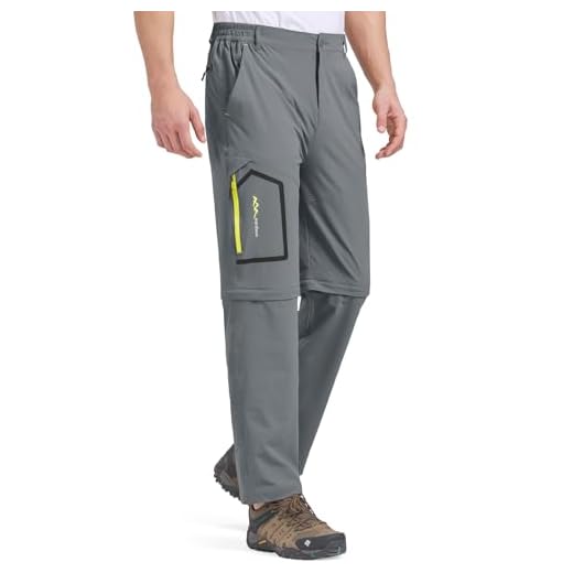 Mens Hiking Stretch Pants Convertible Quick Dry Lightweight Zip Off Outdoor Travel Safari Pants (818 Dark Grey 36)
