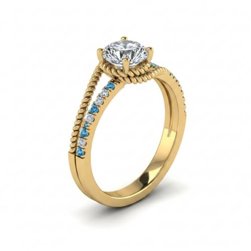Image of Choose Your Gemstone Rope Split Shank Diamond CZ Ring Yellow Gold Plated Round Shape Split Shank Engagement Ring Minimal Modern Design Birthday Gift Wedding Gift US Size 4 to 12