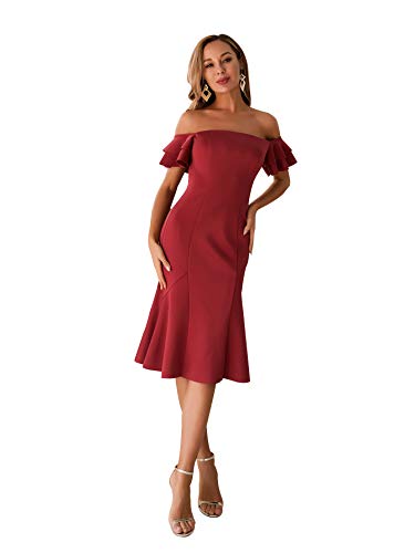 ANGEL FASHIONS Femme Sirène épaules dénudées à Volants Manches élégante Robe sirène Grande