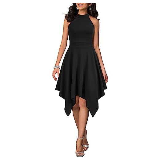WOOSEA Women's Sleeveless Halter Neck Formal Dress Hem Asymmetrical A Line Party Cocktail Dress Black