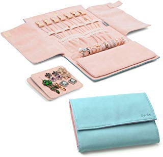 Becko Jewellery Organizer Roll Travel Jewel Bag case for Multiple Necklaces, Rings, Bracelets, Supple Leather & Suede, Large Capacity Without Crease, Lightweight, Portable & Practical