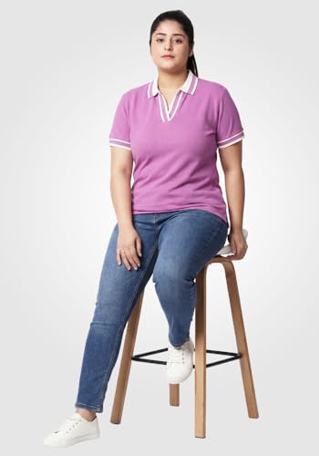 Image of Wear Your Opinion Plus Size Women Polo V Neck Stripe Collar Tshirt Top | Half Sleeve