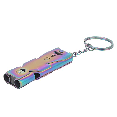 Culnflun Outdoor Survival Whistle with Keychain Stainless Steel Double Tubes Safety Whistle (Colored Ti)
