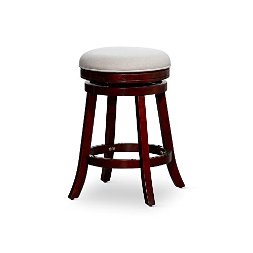 Butaco DTY Creede de 26 pulgadas para altura de mostrador, giratorio sin respaldo, acabado cerezo con asiento de tela beige miniatura 1