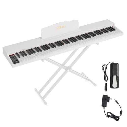 ZHRUNS Digital Piano 88 Key Weighted, Full Size Electric Keyboard Piano for Beginners, Portable Piano Keyboard with Sheet Music Stand, Sustain Pedal, Power Adapter, White (Keyboard Only)