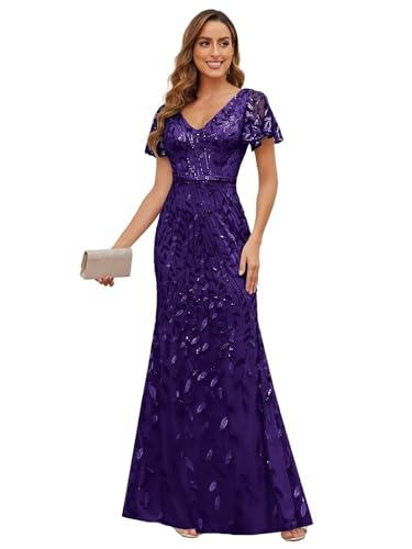 Sequin Lace Mother of The Bride Dresses for Women Mermaid Elegant Formal Evening Gowns with Sleeves