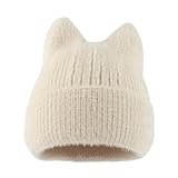yolrdiw Cute Cat Ear Beanie Knitted Fuzzy Hat Y2k Accessories Grunge Emo Stuff Beige