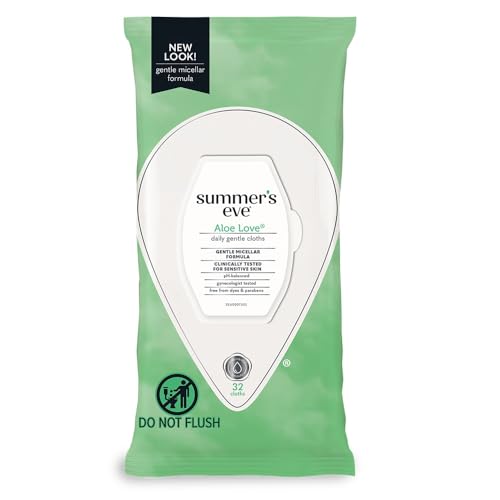 Image of Summer's Eve Aloe Love Feminine Cleansing Wipes, Daily Intimate Cloths, Removes Odor, pH Balanced, Gentle for Sensitive Skin, 32 Count (Pack of 1)