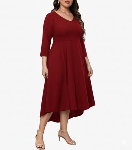 Image of C4D Women Plus Size V-Neck Party Cocktail High-Low Maxi Dress