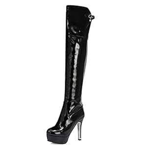 Sexy Over De Knie Laarzen, Vrouw Effen Kleur Octrooi Lederen 11cm Stiletto Platform Kant Rits Lange Laarzen Voor Het…