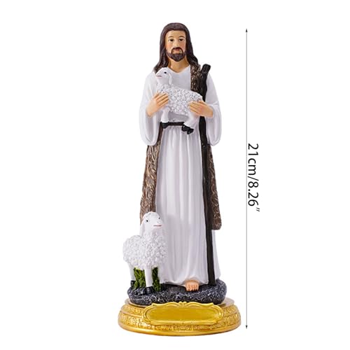 Figurine de bon berger en sculpture religieuse aux détails soignés