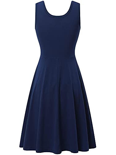 Image of HUHOT Womens Sleeveless V Neck Dress with Pocket Summer Beach Midi Flared Tank Dress