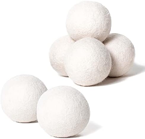 Wool Dryer Balls 6-Pack, XL Size, 100% New Zealand Wool, Reusable and Handmade. Natural Fabric Softener, Reduce Wrinkles and Decrease Drying Time (White)