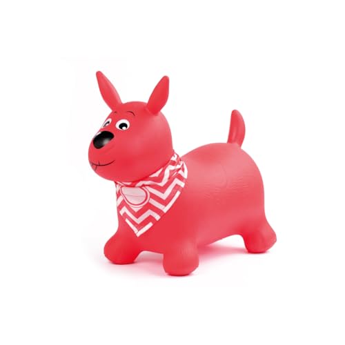Ludi - Chien Sauteur Rouge - 58x27x48 cm - Jouet Dynamique en PVC avec Bandana Personnalisable - pour Intérieur et Extérieur - Poignées Ergonomiques -...