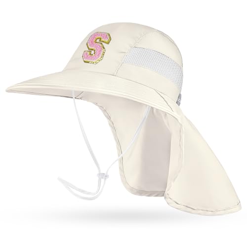 Kids Sun Hat for Girls UV Protection Toddler Beach Bucket Hats Adjustable Summer Travel Fishing Hats with Neck Flap for Kids