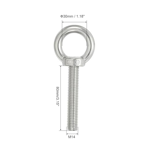 Image of PATIKIL M14 x 80mm Lifting Shoulder Eye Bolt, 2Pcs 304 Stainless Steel Lifting Ring Threaded Eyebolt with Nuts Washers for Hanging Hammocks Articles