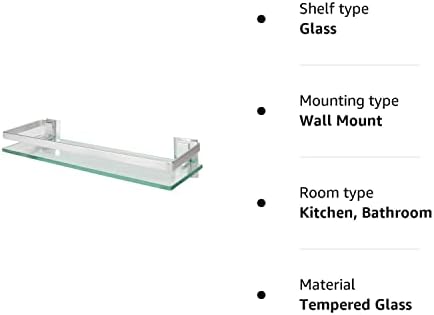 Tempered Glass Shelf with Aluminium Rail | 1 Tier | Wall Mounted Bathroom Shelves | Strong Safety Glass Storage Shelf | Stylish Bathroom Accessories | M&W