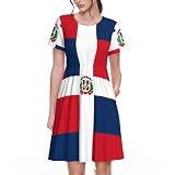 QHZLY República Dominicana - Vestido de verano para mujer, floral, manga corta, casual, acampanado, transpirable, Negro, M
