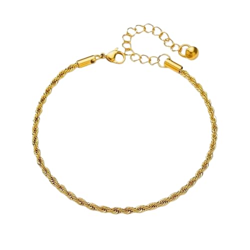 El Regalo Waterproof Chain Bracelet-316L Stainless Steel Minimalist Twisted Rope Chain Golden Bracelet for Girls & Women (B0CST5TX21) Amazon Price History, Amazon Price Tracker