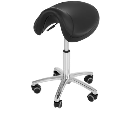 Physa Sorano SH-61 Taboret Siodłowy na Kółkach, Obrotowy Fryzjerski (Regulacja Wysokości 50-64 cm, Stalowy Stelaż, Skóra Ekologiczna), Czarny