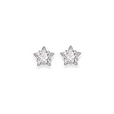 Sterling Silver Cubic Zirconia Star Stud Earrings - SIZE: TINY 4mm Hearts Gift Boxed 5760CZ