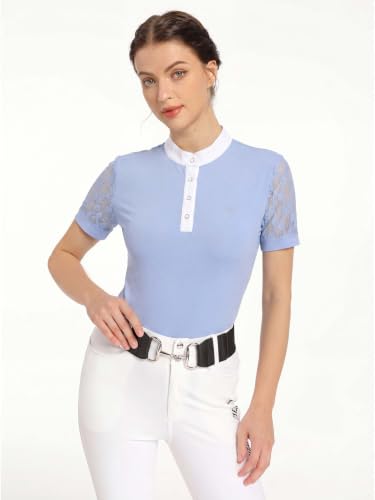 Harrison Howard Women's Equestrian Short Sleeve Show Shirt, Elegant Lace