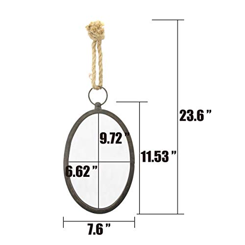 Stonebriar 11.5\" x 7.6\" Oval Brown Metal Wall Mirror with Rope Hanging Loop, Decorative Rustic Decor for the Living Room, Bedroom, Hallway, and Entryway - Thumbnail 3