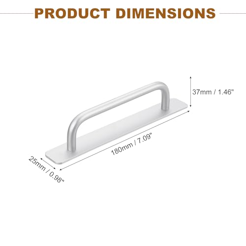 Image of uxcell 4Pcs Barn Door Handles, 180mm / 7 Inch Length Hole Center Sliding Gate Door Pull Handle Aluminum Alloy Cabinet Handles with Base for Kitchen Bathroom Wardrobe Closet (Silver)